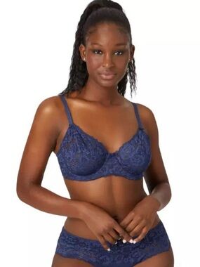 Adore Me Chelsea Unlined Navy Blue Lace Underwire Bra